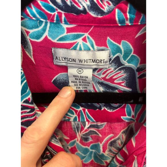 Vintage Magenta Tropical Short-Sleeve Shirt - Allison Whitmore -Size Med - Picture 3 of 3